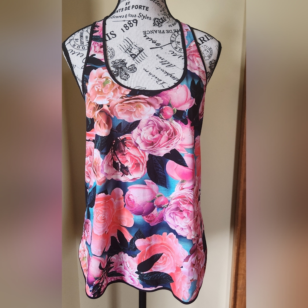 Floral Sleeveless Top with Pink Roses